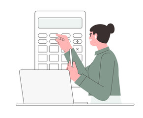 Character preparing documents for tax calculation, making income tax return and calculating business invoices. Taxation concept. Online accountant service for business.