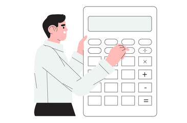 Tax time vector illustration. Character preparing documents for tax calculation, making income tax return and calculating business invoices. Taxation concept. Online accountant service for business.