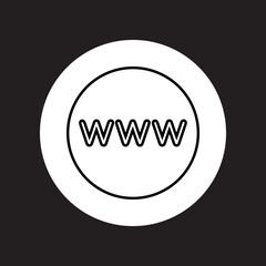 Www icon vector. Website internet logo design. World wide web internet vector icon illustration in circle isolated on black background