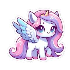 Fototapeta premium Generative AI Cute Little Unicorn Sticker, cute little baby unicorn sticker, cute tiny pegasus stickers, adorable baby stickers, lovely tiny unicorn stickers, cute little rainbow unicorn stickers