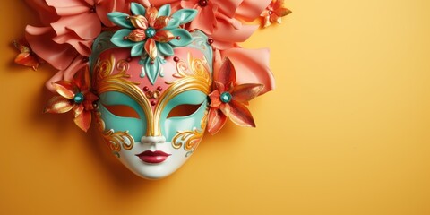Venetian carnival mask on orange background.