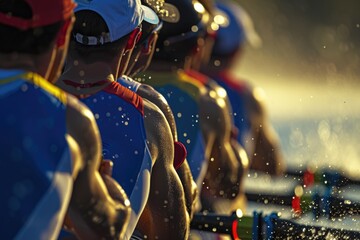 Close-up of rowers during the race. Olympic Games. - obrazy, fototapety, plakaty