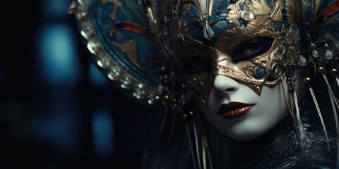 Beautiful woman with Venetian carnival mask, closeup