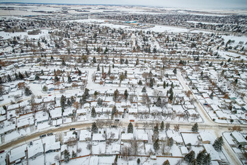 Obraz premium Fairhaven Neighborhood in Winter Aerial View in Saskatoon