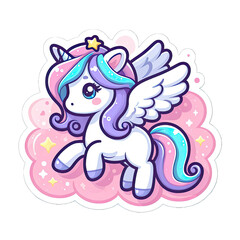 Generative AI Cute Little Unicorn Sticker, cute little baby unicorn sticker, cute tiny pegasus stickers, adorable baby stickers, lovely tiny unicorn stickers, cute little rainbow unicorn stickers