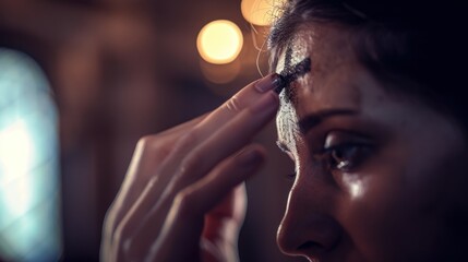 Ash is applied in the shape of a cross on the forehead of each worshipper. Ash Wednesday, in Western Christianity, the first day of Lent