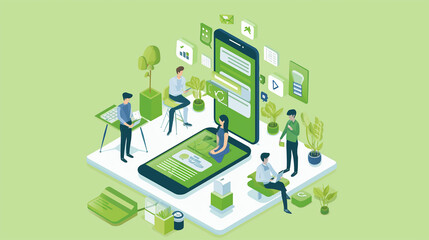 アプリ開発の開発者チーム イラスト_緑色
Developers team illustration. Working on mobile/web application development. Green theme.  [Generative AI]