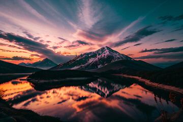 Obraz premium Beautiful Mountain Sunrise Landscape AI Generated Image