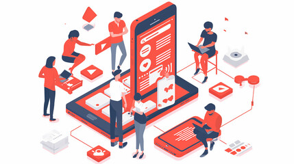アプリ開発の開発者チーム イラスト_赤色
Developers team illustration. Working on mobile/web application development. Red theme.  [Generative AI]