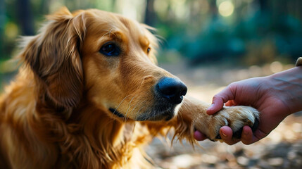 A dog is a man's friend. Selective focus.