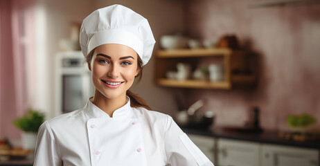 Smiling Woman in Chef's Uniform
