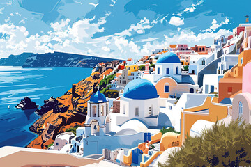 Santorini Splendor - Ultradetailed Illustration for Banners, Covers, and More