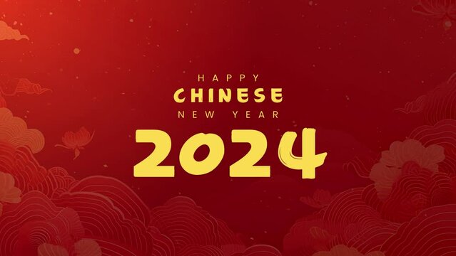 Happy chinese new year 2024 animation on red background