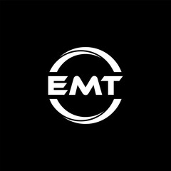 EMT letter logo design with black background in illustrator, cube logo, vector logo, modern alphabet font overlap style. calligraphy designs for logo, Poster, Invitation, etc.