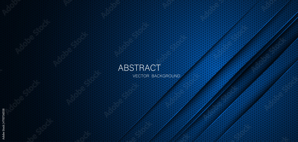 Poster abstract blue steel mesh background with blue glowing lines with free space for design. modern techn