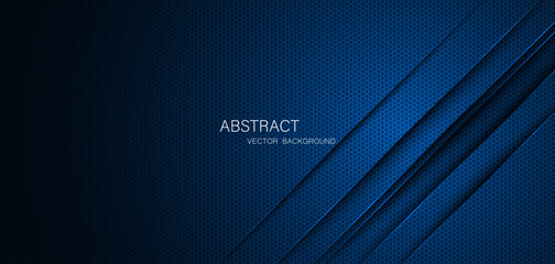 Abstract blue steel mesh background with blue glowing lines with free space for design. Modern technology innovation concept background. Perforated dark blue metal sheet for background image.	 - obrazy, fototapety, plakaty