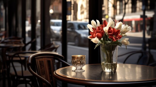  A Vase Filled With Red And White Flowers Sitting On Top Of A Table Next To A Glass Vase Filled With Red And White Flowers.