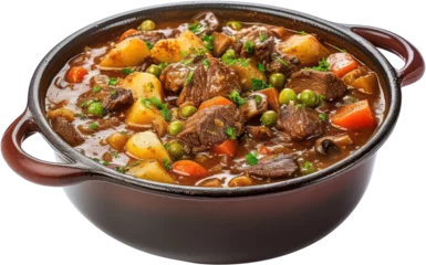 Poster Delicious Tasty Beef meat and vegetables stew in pot, potatoes, carrots, PNG, Transparent, isolate. © SObeR 9426