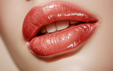 Close-up of a woman's sensual glitter lips