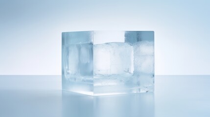 a square ice block with ice cubes on the side and one block of ice in the middle of the block.
