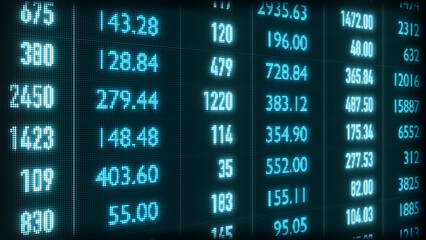 Obraz premium Date, financial figures, numbers, statistics. Blue spreadsheet with business data. Analyzing, market research, financial report. 3D illustration