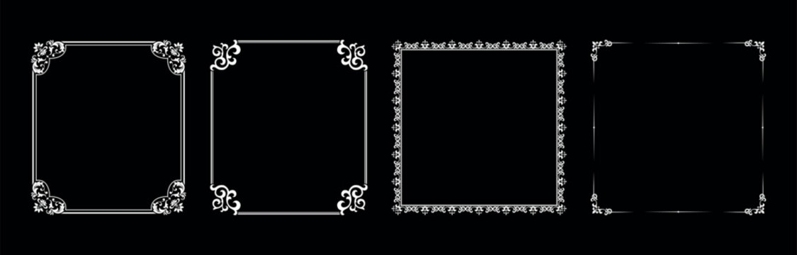 Set of decorative frames Elegant vector element for design in Eastern style, place for text. Floral black and white borders. Lace illustration for invitations and greeting cards.