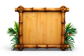 Bamboo frame with tropical leaves. Cut out on transparent - obrazy, fototapety, plakaty