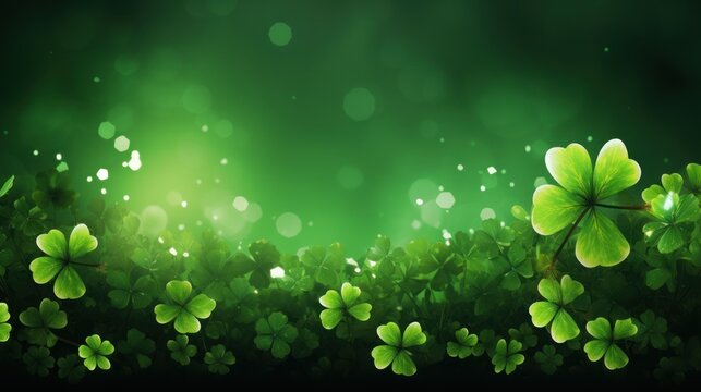  a green background with clovers in the foreground and a blurry image of a green background with clovers in the foreground.