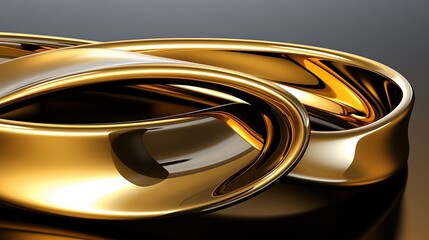 Fototapeta premium Lustrous gold forms weave elegantly, their polished surfaces casting mesmerizing reflections amidst shadows, generative ai