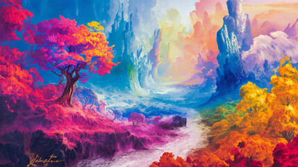 Vivid, colorful landscape digital art - Powered by Adobe