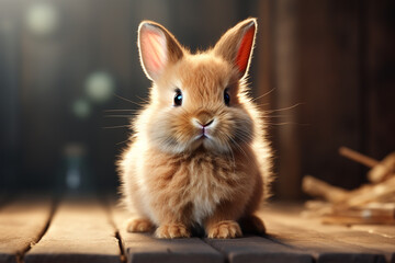 Obraz premium rouge fluffy baby rabbit sitting and looking at the camera