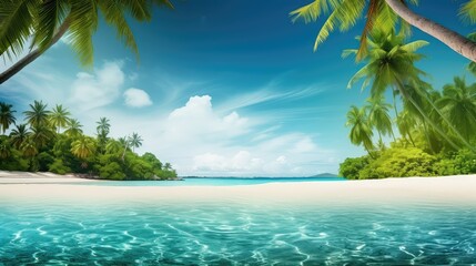 tropical template summer background illustration beach sun, waves water, sand vacation tropical template summer background - obrazy, fototapety, plakaty