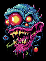 Scary Alien creature on black background created with Generative Ai