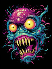 Scary Alien creature on black background created with Generative Ai