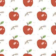 Seamless pattern with red apples. Hand drawn vector background.