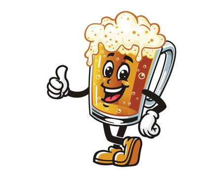 recommend clip art: Beer glass with thumbs up cartoon mascot illustration character vector clip art hand drawn