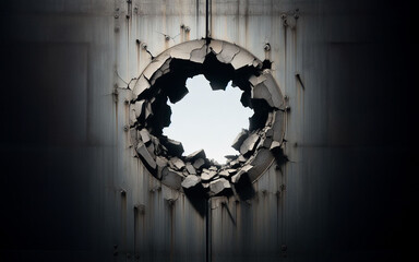 Holes were drilled into the steel wall. Exploding a circular hole in the wall The steel was pierced.