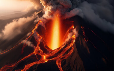 Volcanic eruption Lava explodes from a volcano's crater.