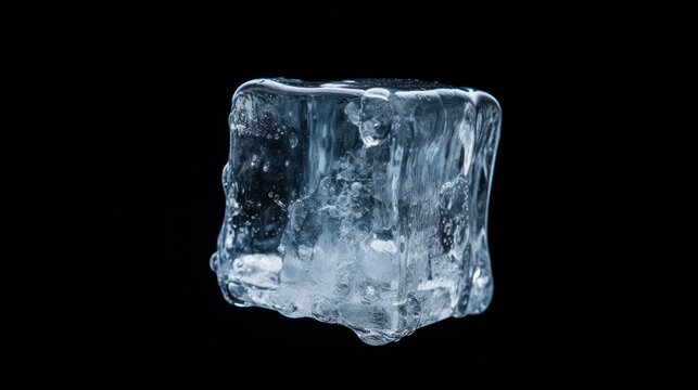  a block of ice on a black background with a reflection of the ice on the bottom and bottom of the block of ice on the bottom of the block.