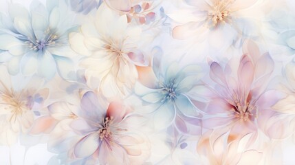  a close up of a bunch of flowers on a white and blue background with lots of pink and white flowers.