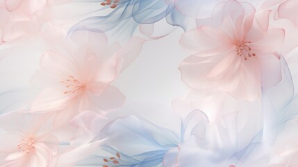  a bunch of pink and blue flowers that are on a white and blue wallpaper with pink and blue flowers on it.