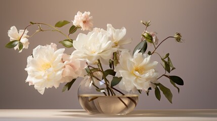  a vase filled with white flowers sitting on top of a table next to a vase filled with pink and white flowers.