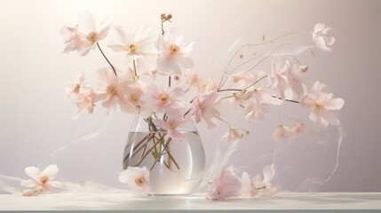  a vase filled with pink flowers sitting on top of a white table next to a vase filled with pink flowers.