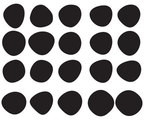 Random Blob circle organic Shallotte shape icon set. Random black cube drops simple shapes. Collection forms for design and paint liquid black blotch shapes. Isolated on a white background.