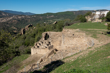 Archaeological remains of the Roman-Byzantine wall of Jimena de la Frontera, charming town in the Sierra de Cadiz, Autonomous Community of Andalusia, Southern Spain