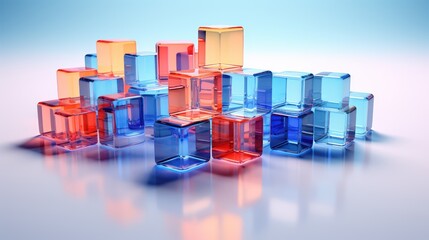 Gradient glasses and cubes, 3d rendering