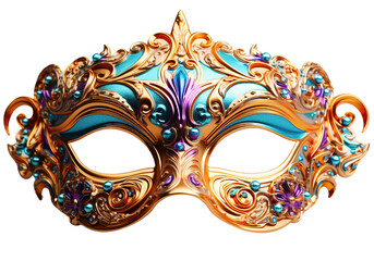 Classic Mardi gras mask isolated on transparent background. 3d rendering. Creativity idea design element Carnival masquerade fantasy mask - obrazy, fototapety, plakaty