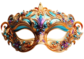 Fotobehang Classic Mardi gras mask isolated on transparent background. 3d rendering. Creativity idea design element Carnival masquerade fantasy mask © vita555