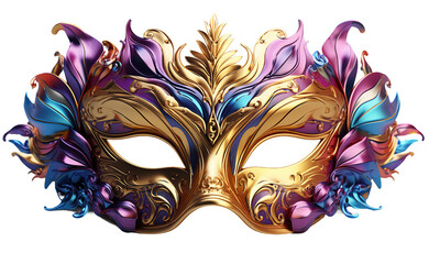 Classic Mardi gras mask isolated on transparent background. 3d rendering. Creativity idea design element Carnival masquerade fantasy mask - obrazy, fototapety, plakaty