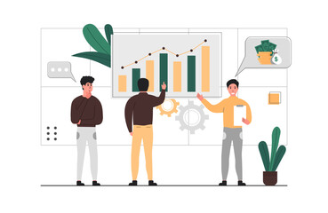 Teamwork and collaboration. 
People cooperate, help and support each other. Characters discuss new tasks, work in a team, put together a puzzle and create new ideas.Vector illustration.